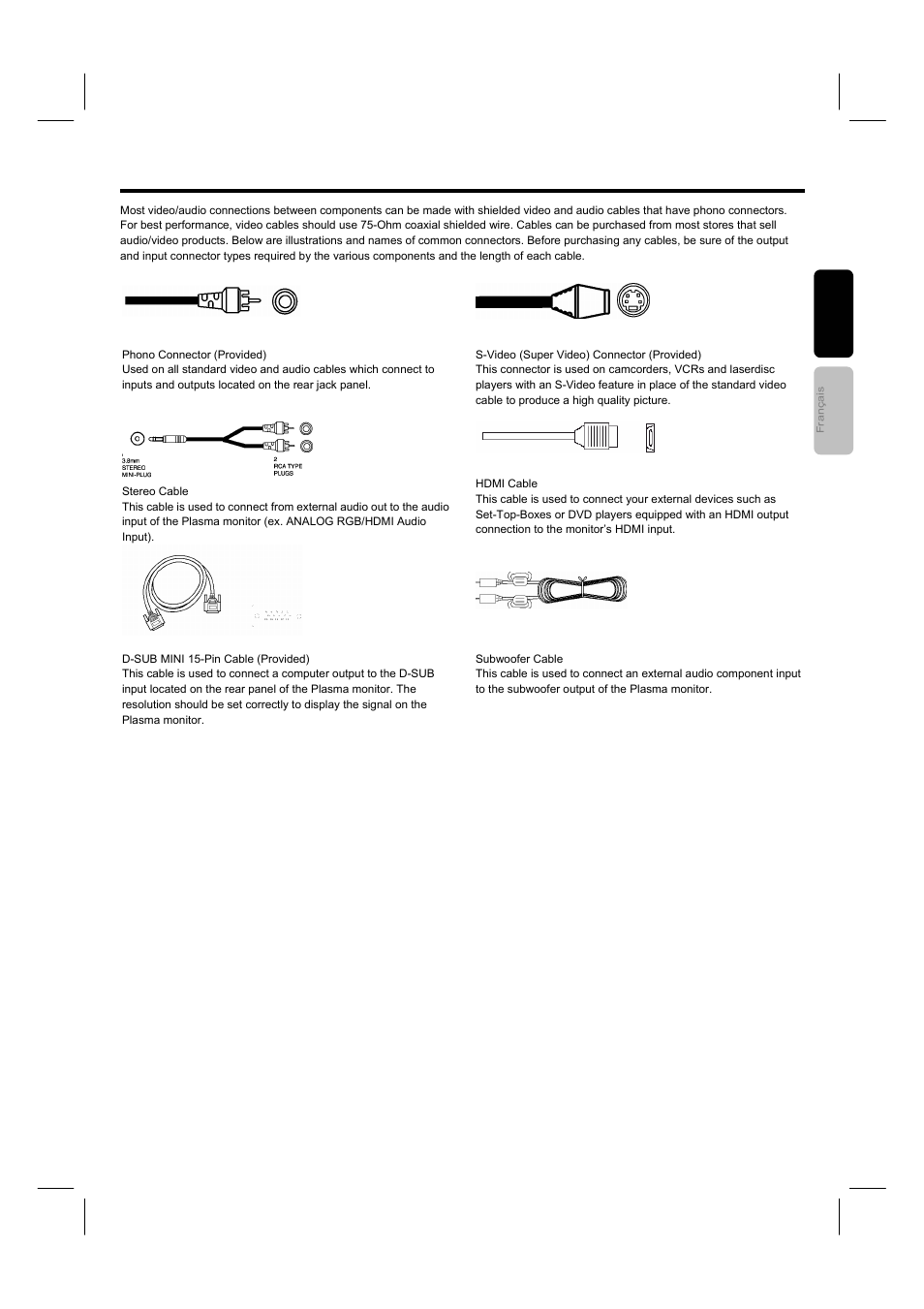 Hookup cables | Hitachi 42HDM12A User Manual | Page 12 / 38