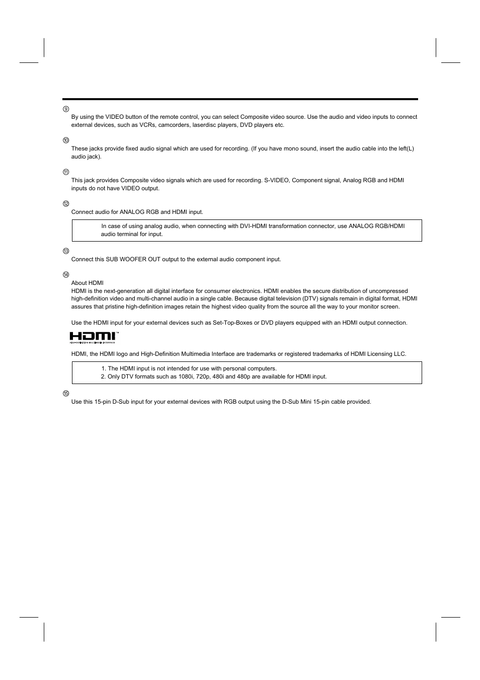 Rear panel jacks | Hitachi 42HDM12A User Manual | Page 15 / 38