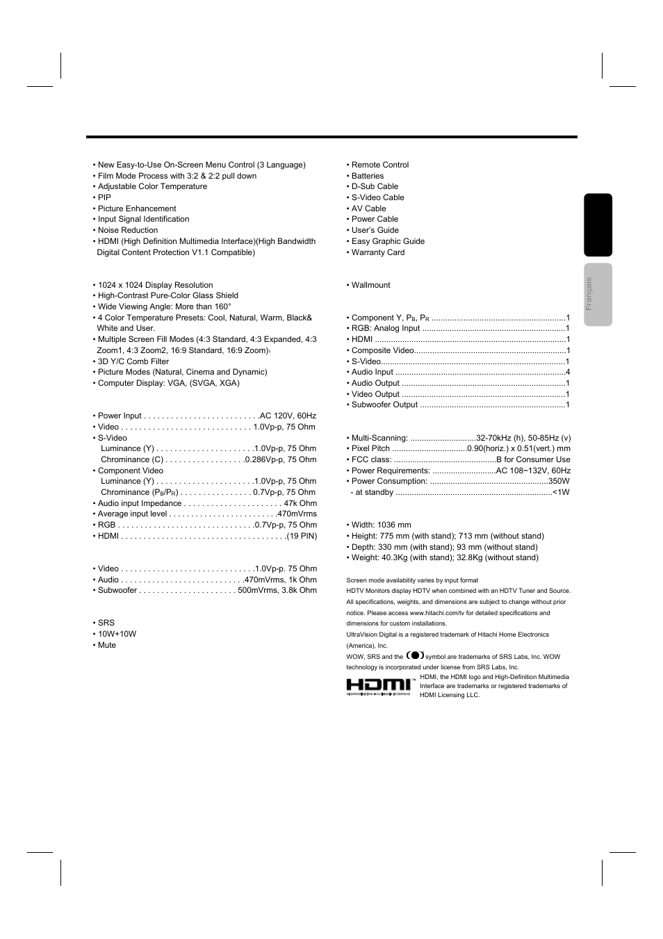 Useful information | Hitachi 42HDM12A User Manual | Page 36 / 38