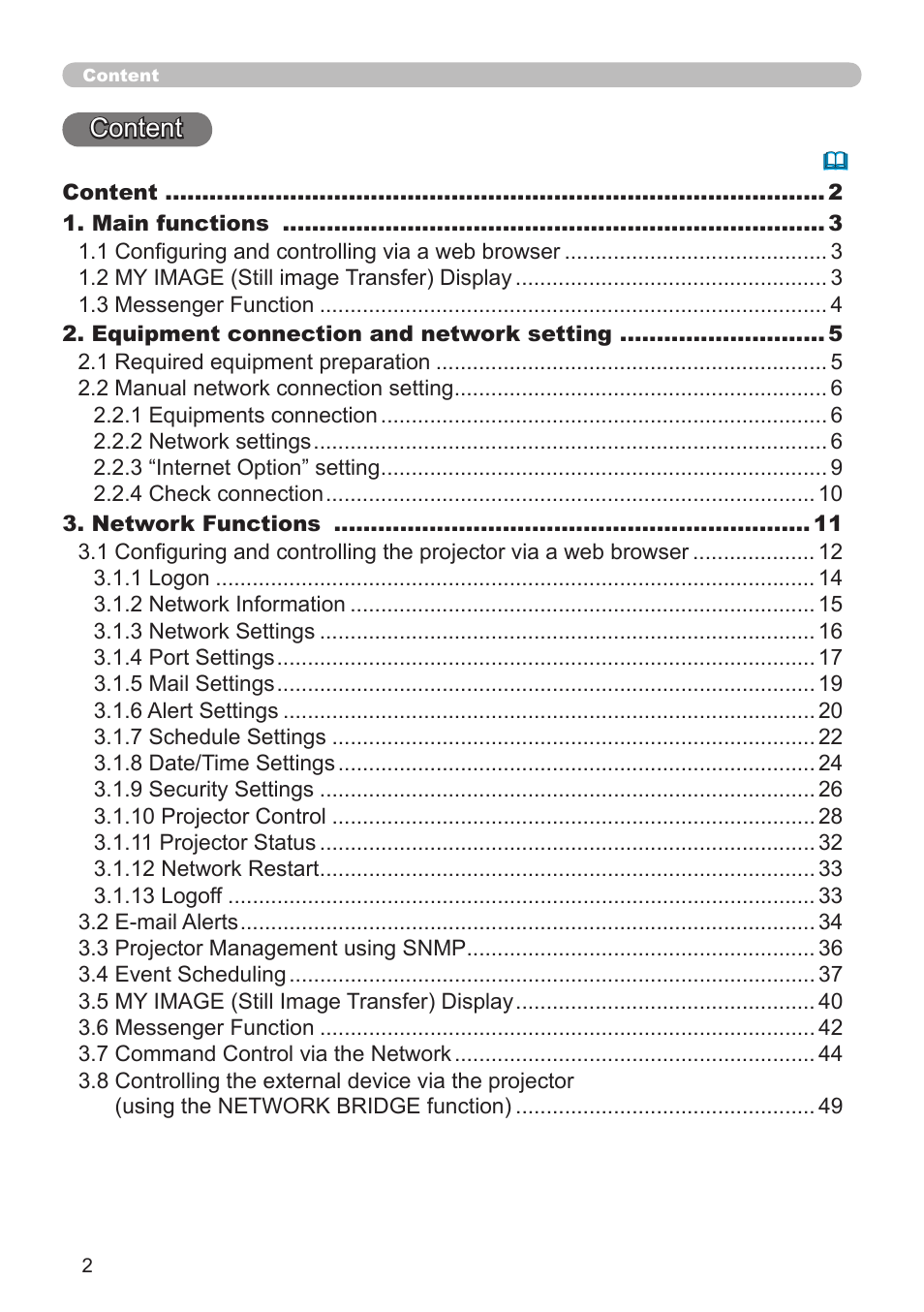 Content | Hitachi CP-X2510N User Manual | Page 2 / 52