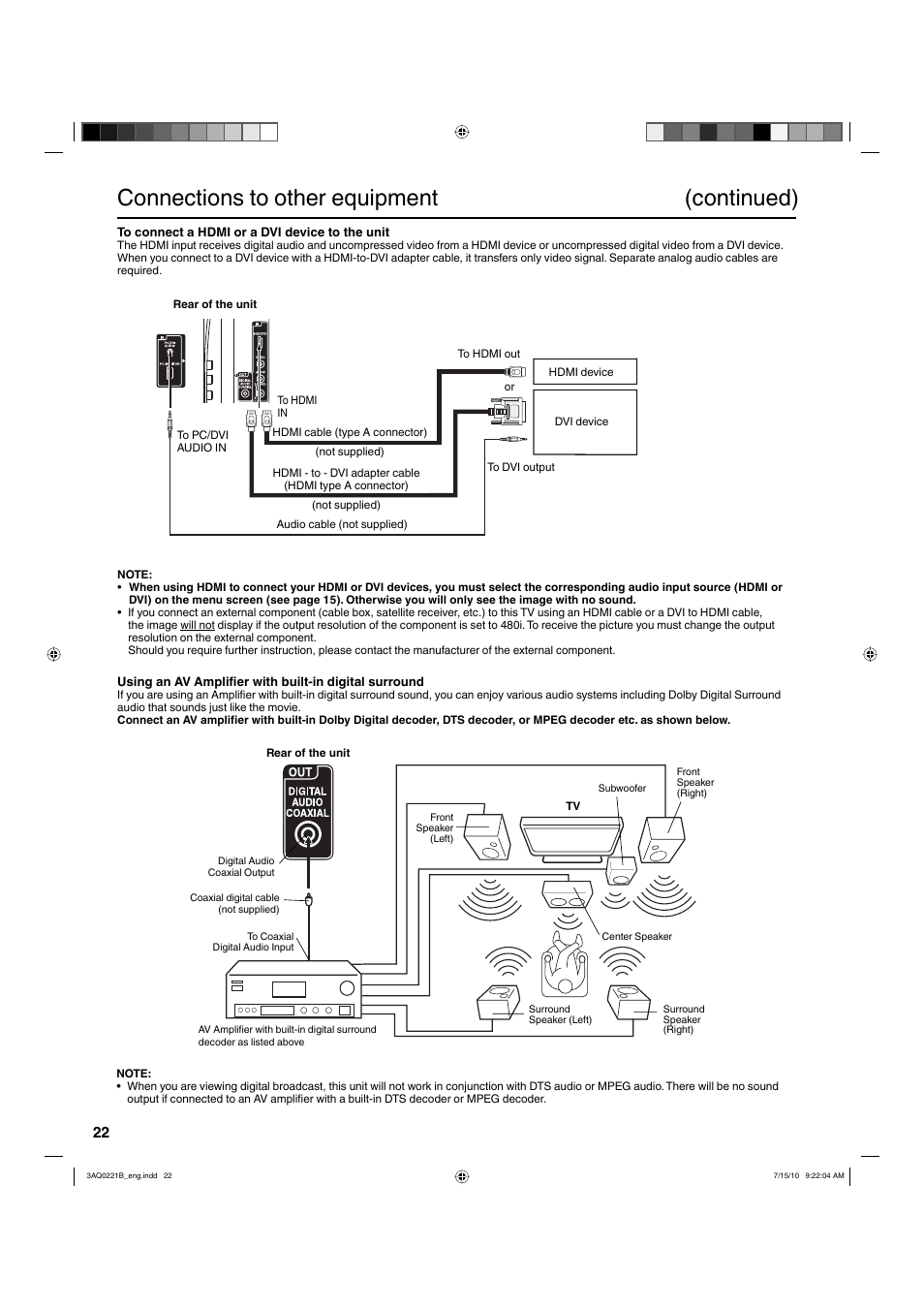 Connections to other equipment (continued) | Hitachi LE19S314 User Manual | Page 22 / 27