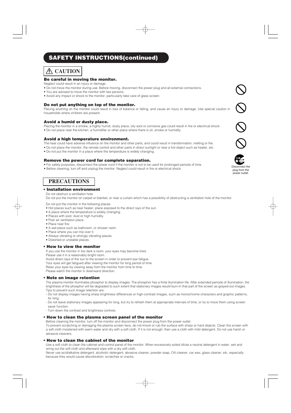 Precautions, Caution, Safety instructions(continued) | Hitachi 32PD5000 User Manual | Page 6 / 76