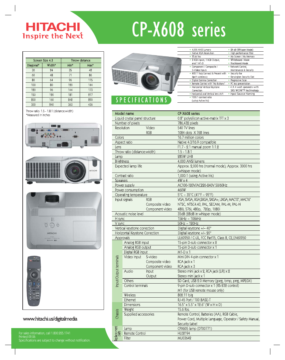 Hitachi CP-X605 User Manual | 1 page