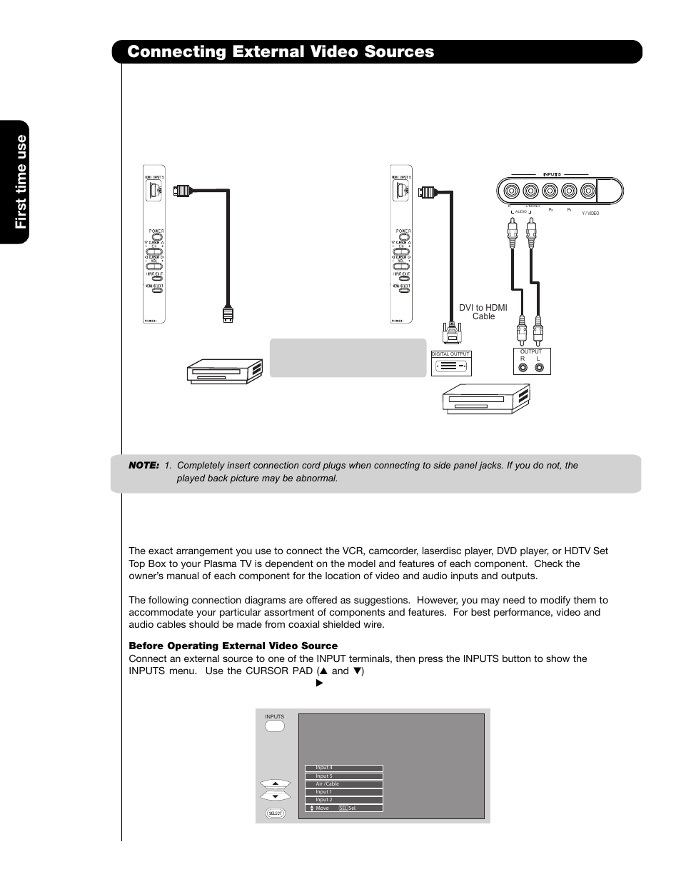 Connecting external video sources | Hitachi 55HDS69 User Manual | Page 16 / 80