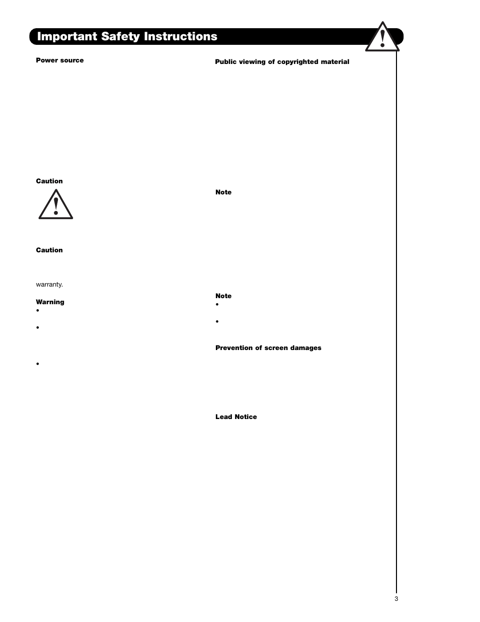 Important safety instructions | Hitachi 55HDS69 User Manual | Page 3 / 80