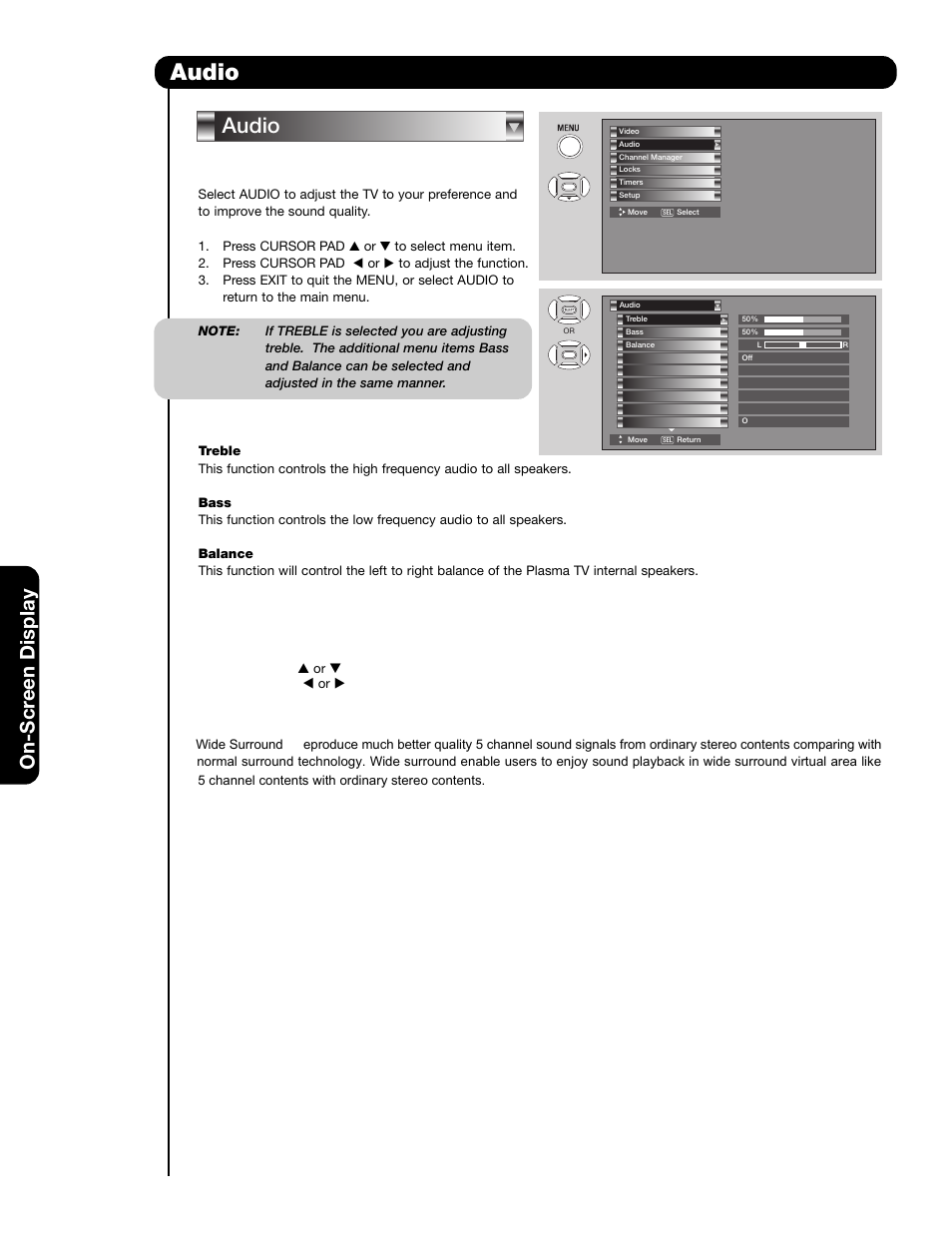 Audio, On-scr een display | Hitachi 55HDS69 User Manual | Page 40 / 80