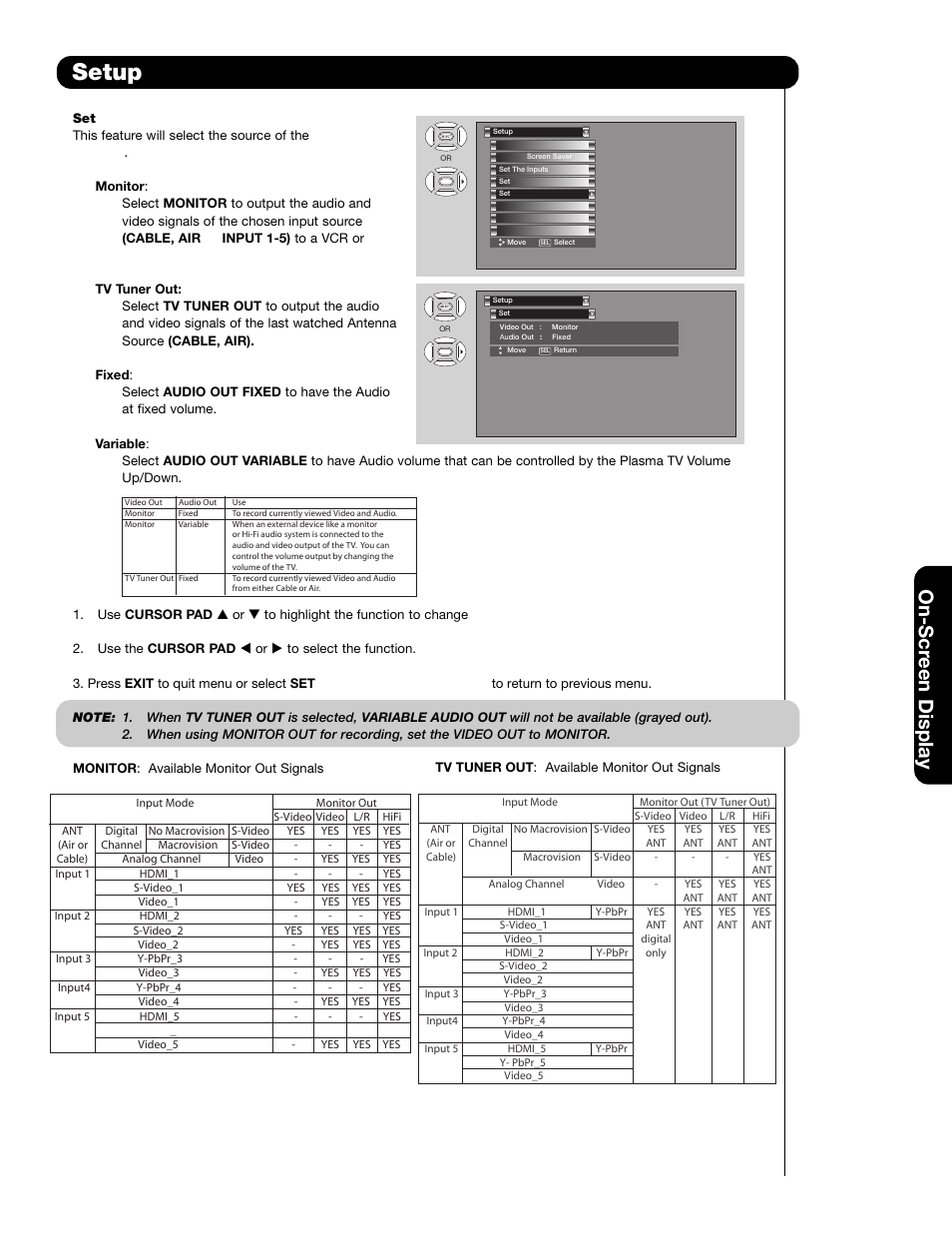 Setup, On-scr een display | Hitachi 55HDS69 User Manual | Page 57 / 80