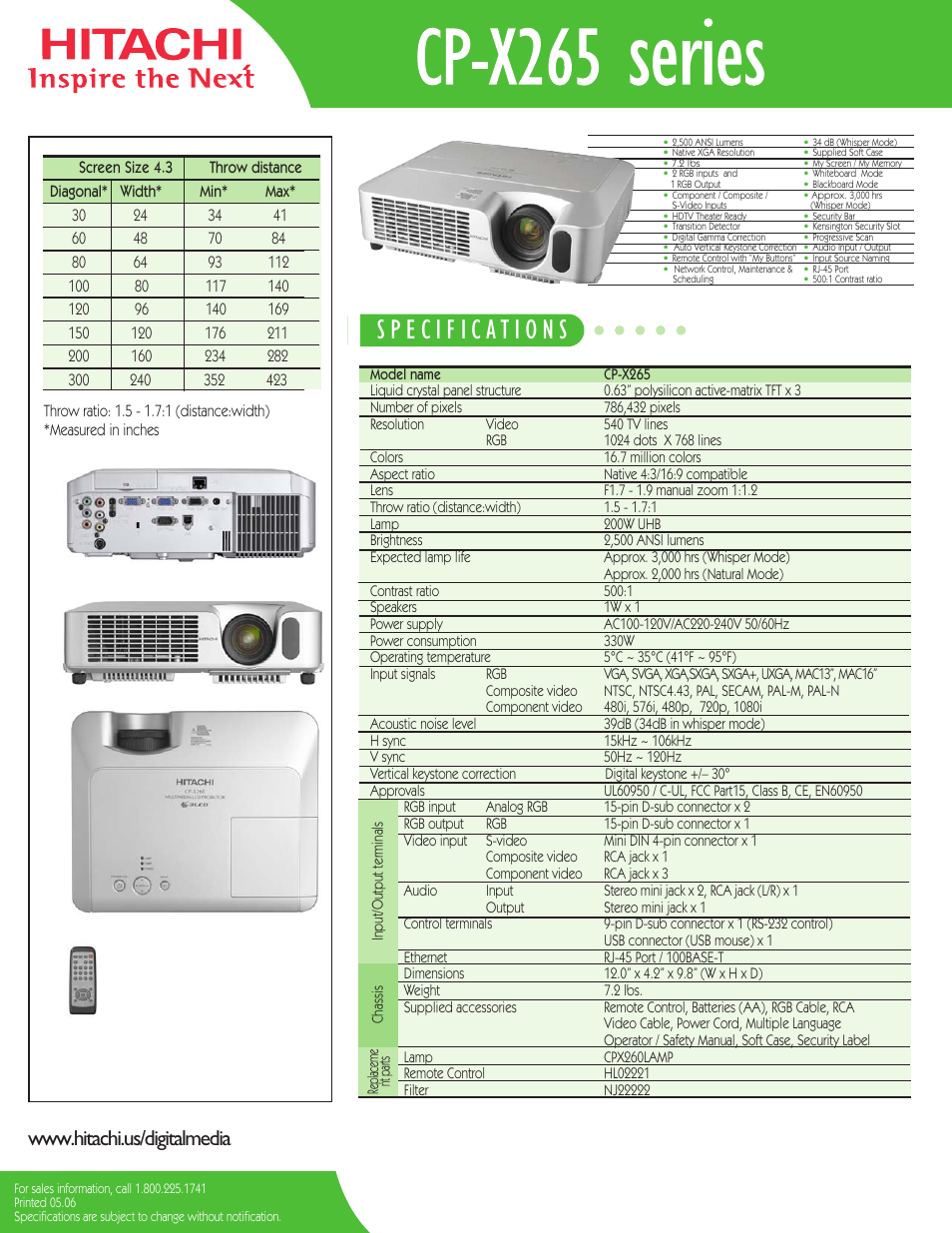 Hitachi CP-X260 User Manual | 1 page