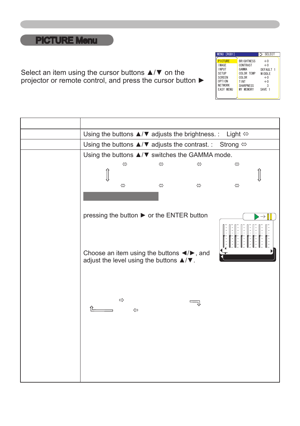 Picture menu | Hitachi CP-X265 User Manual | Page 27 / 66