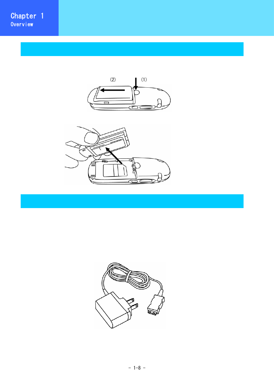 Using accessories, Chapter 1, Battery pack removal | Ac power supply adaptor | Hitachi WirelessIP 5000 User Manual | Page 19 / 132