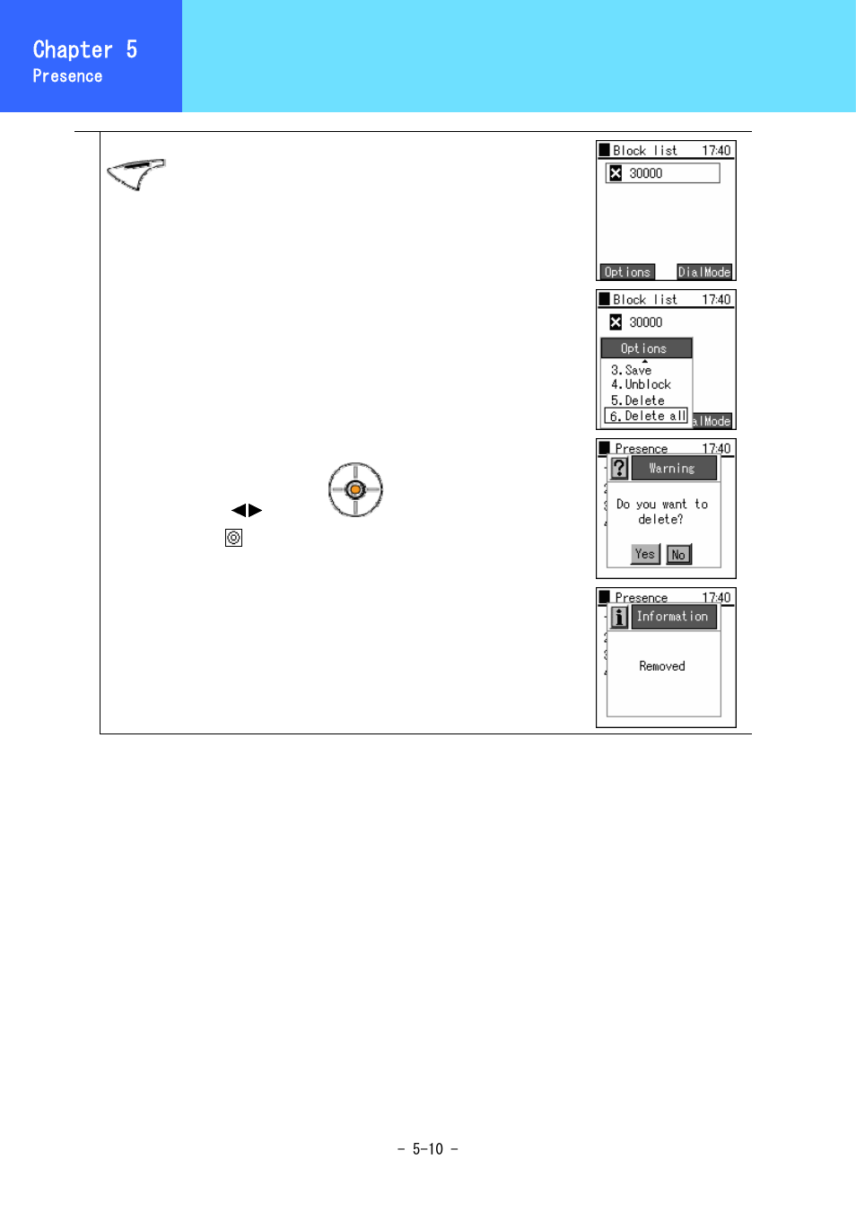 Block list, Chapter 3, Chapter 5 | Hitachi WirelessIP 5000 User Manual | Page 77 / 132