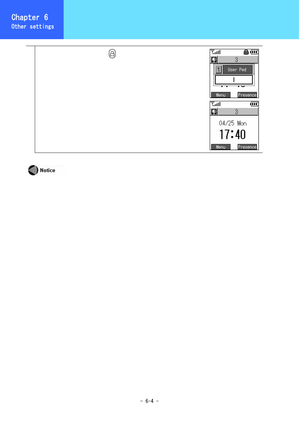 Setting/ending keylock, Chapter 3, Chapter 6 | Hitachi WirelessIP 5000 User Manual | Page 83 / 132