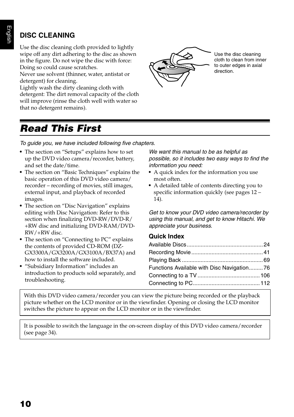 Read this first | Hitachi DZ-B35A User Manual | Page 10 / 167