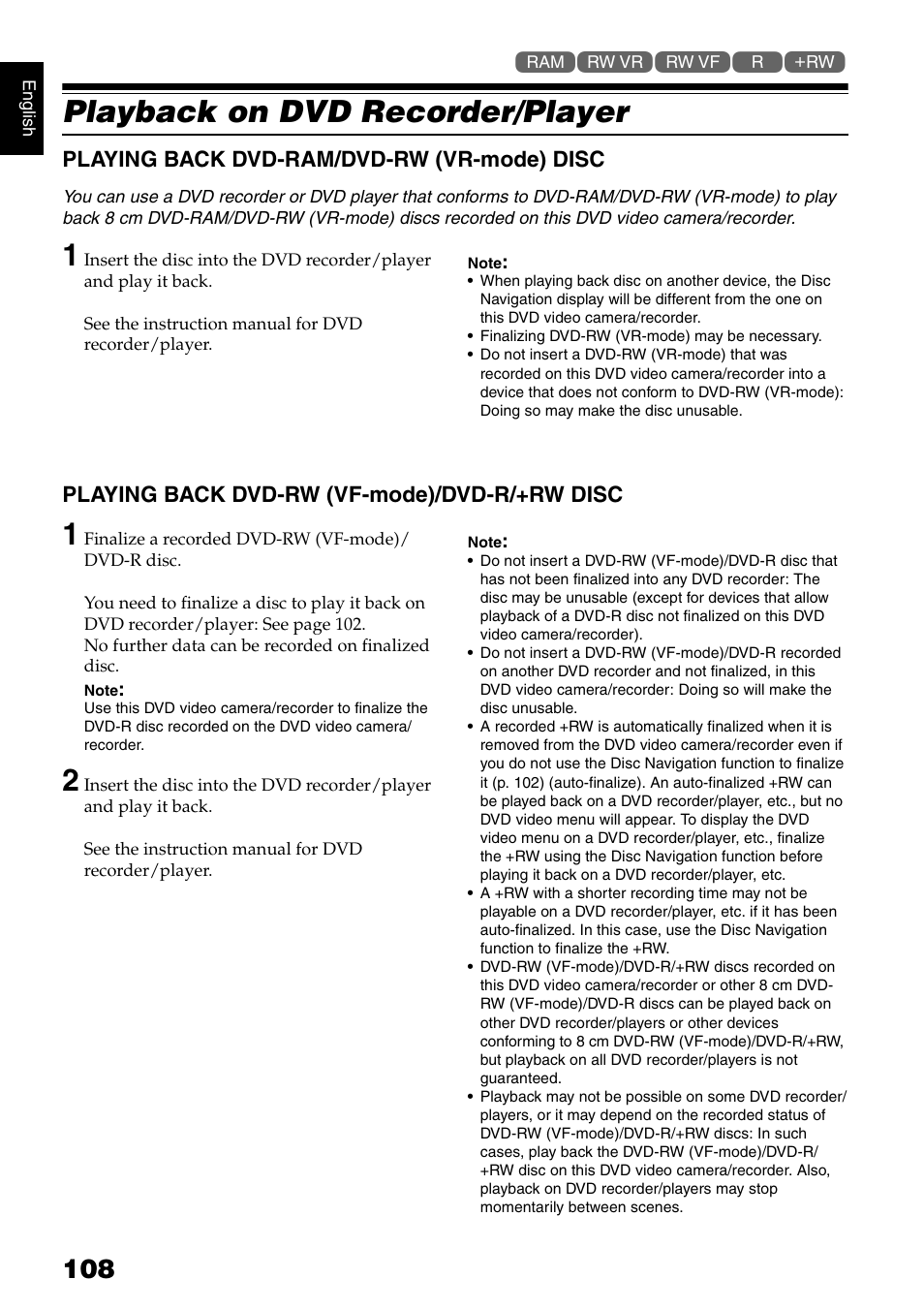 Playback on dvd recorder/player | Hitachi DZ-B35A User Manual | Page 108 / 167