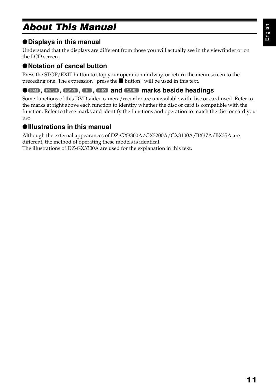 About this manual | Hitachi DZ-B35A User Manual | Page 11 / 167