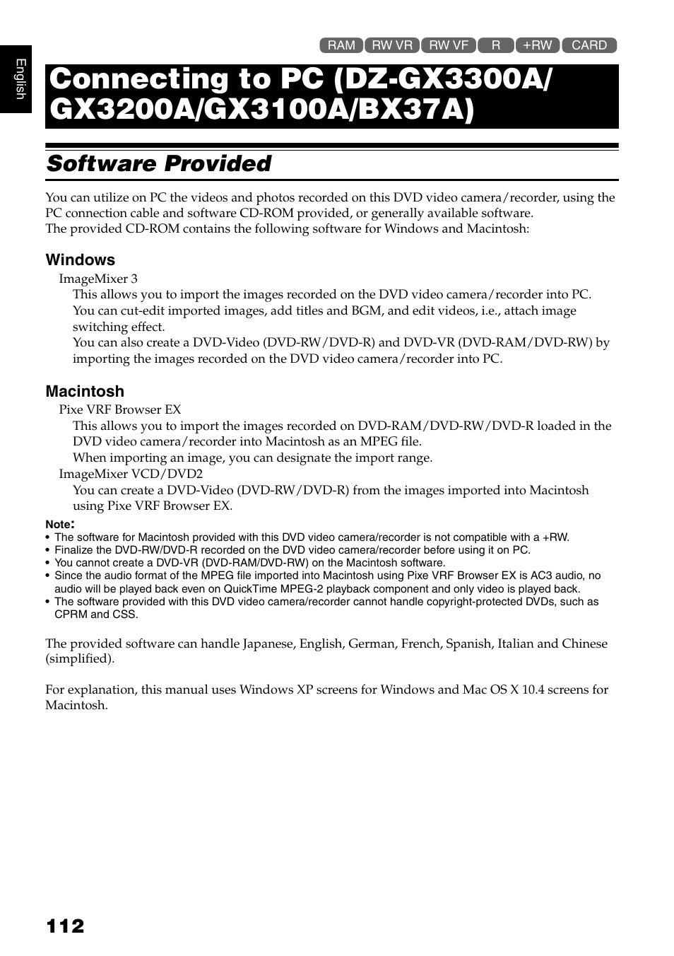 Software provided | Hitachi DZ-B35A User Manual | Page 112 / 167