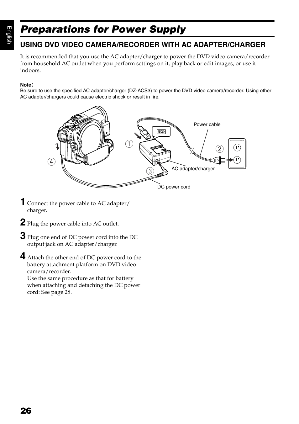 Preparations for power supply | Hitachi DZ-B35A User Manual | Page 26 / 167