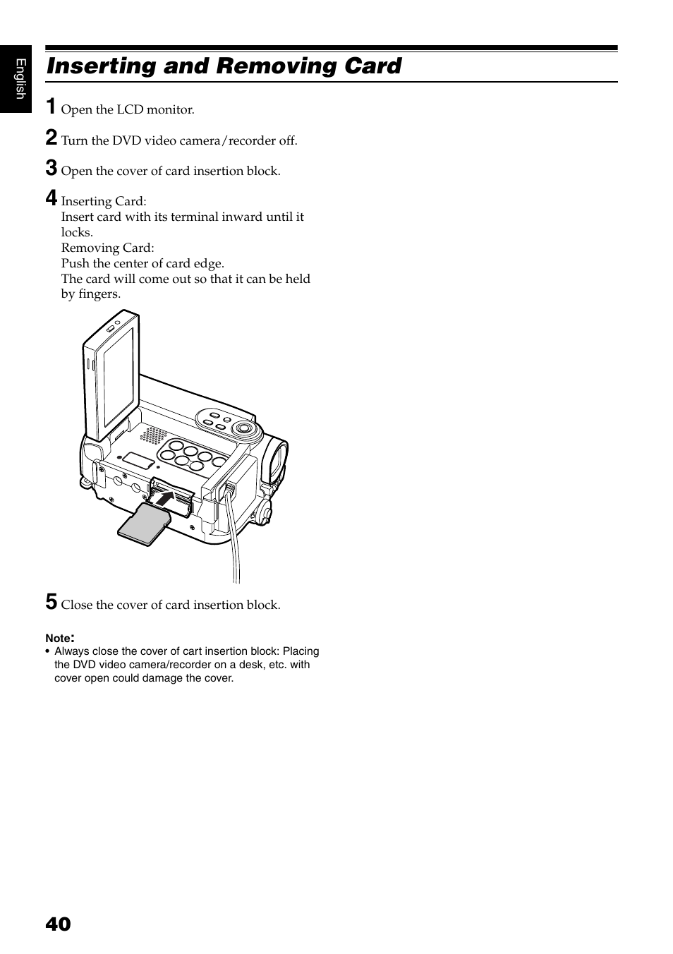 Inserting and removing card 1 | Hitachi DZ-B35A User Manual | Page 40 / 167