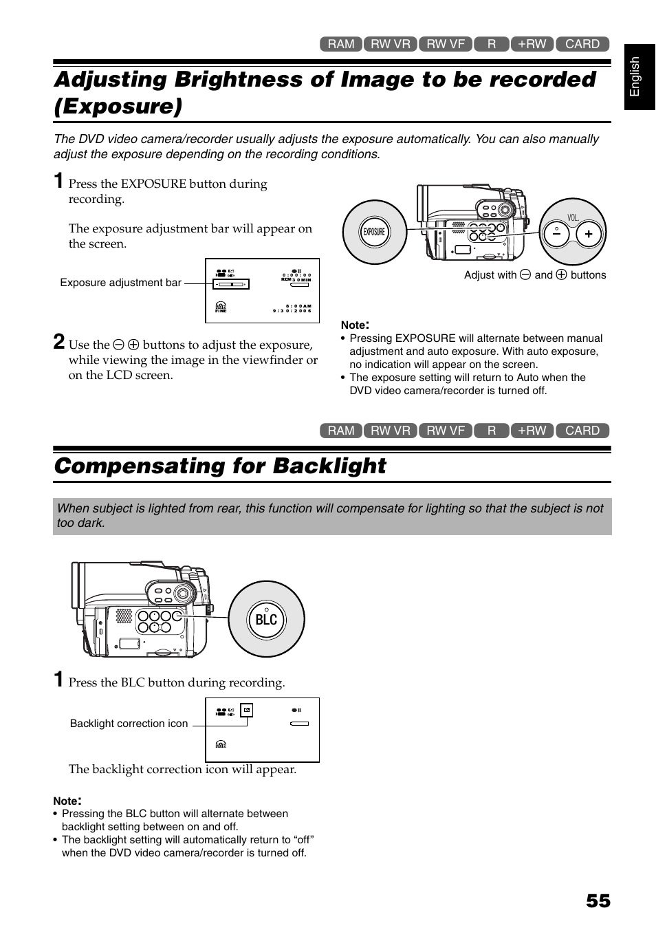 Compensating for backlight 1 | Hitachi DZ-B35A User Manual | Page 55 / 167