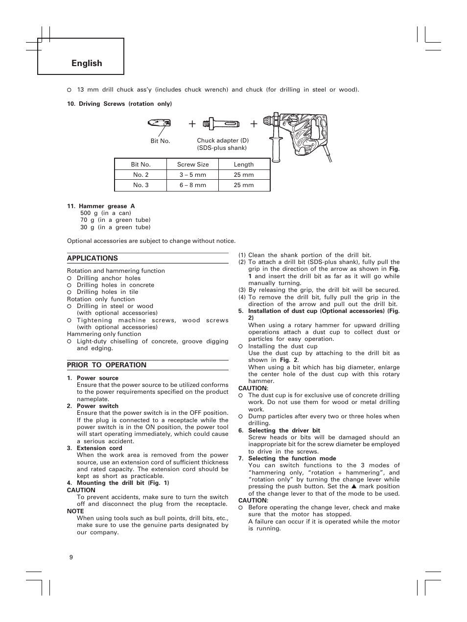 English | Hitachi DH 30PC2 User Manual | Page 10 / 82