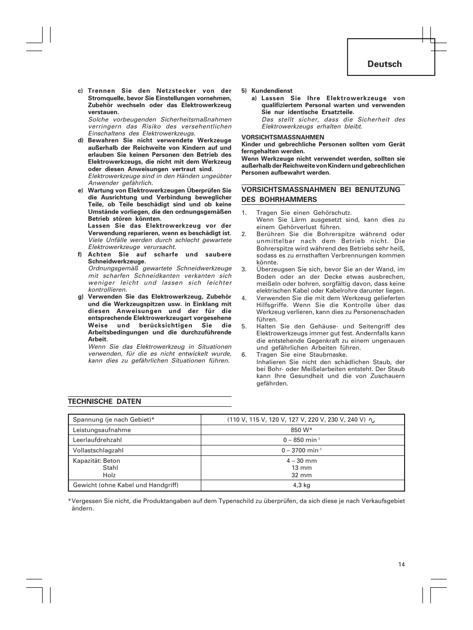 Deutsch | Hitachi DH 30PC2 User Manual | Page 15 / 82