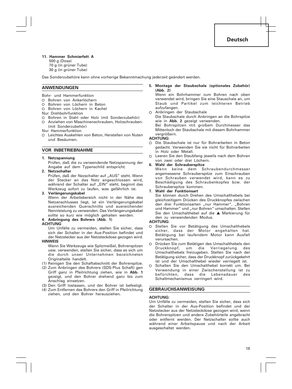 Deutsch | Hitachi DH 30PC2 User Manual | Page 19 / 82