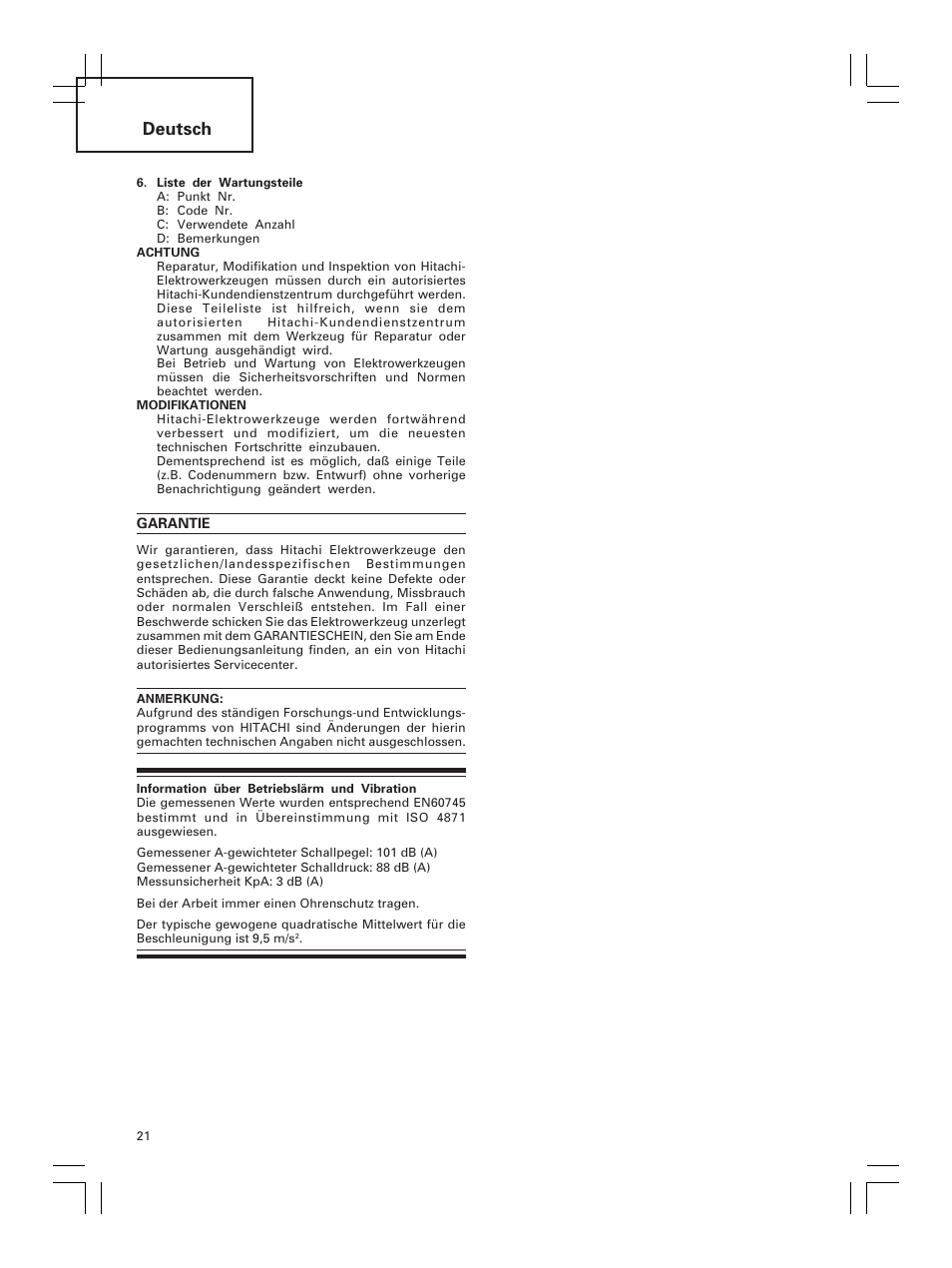Deutsch | Hitachi DH 30PC2 User Manual | Page 22 / 82