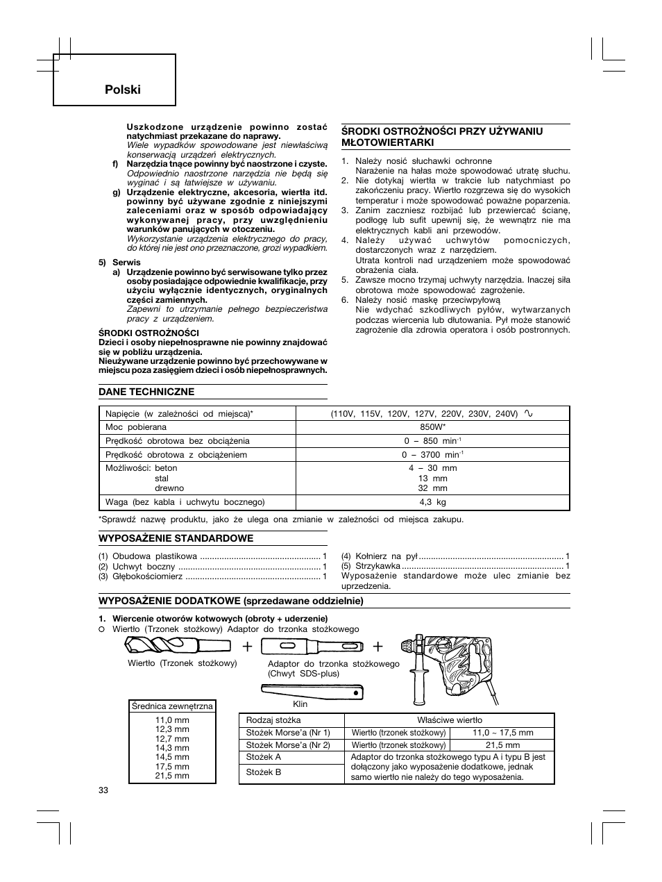 Polski | Hitachi DH 30PC2 User Manual | Page 34 / 82