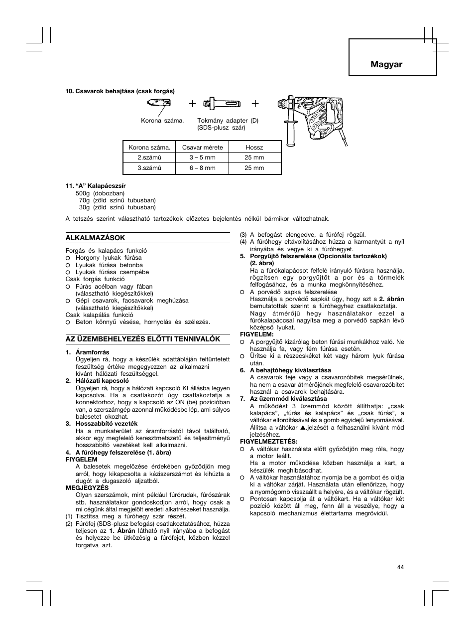 Magyar | Hitachi DH 30PC2 User Manual | Page 45 / 82