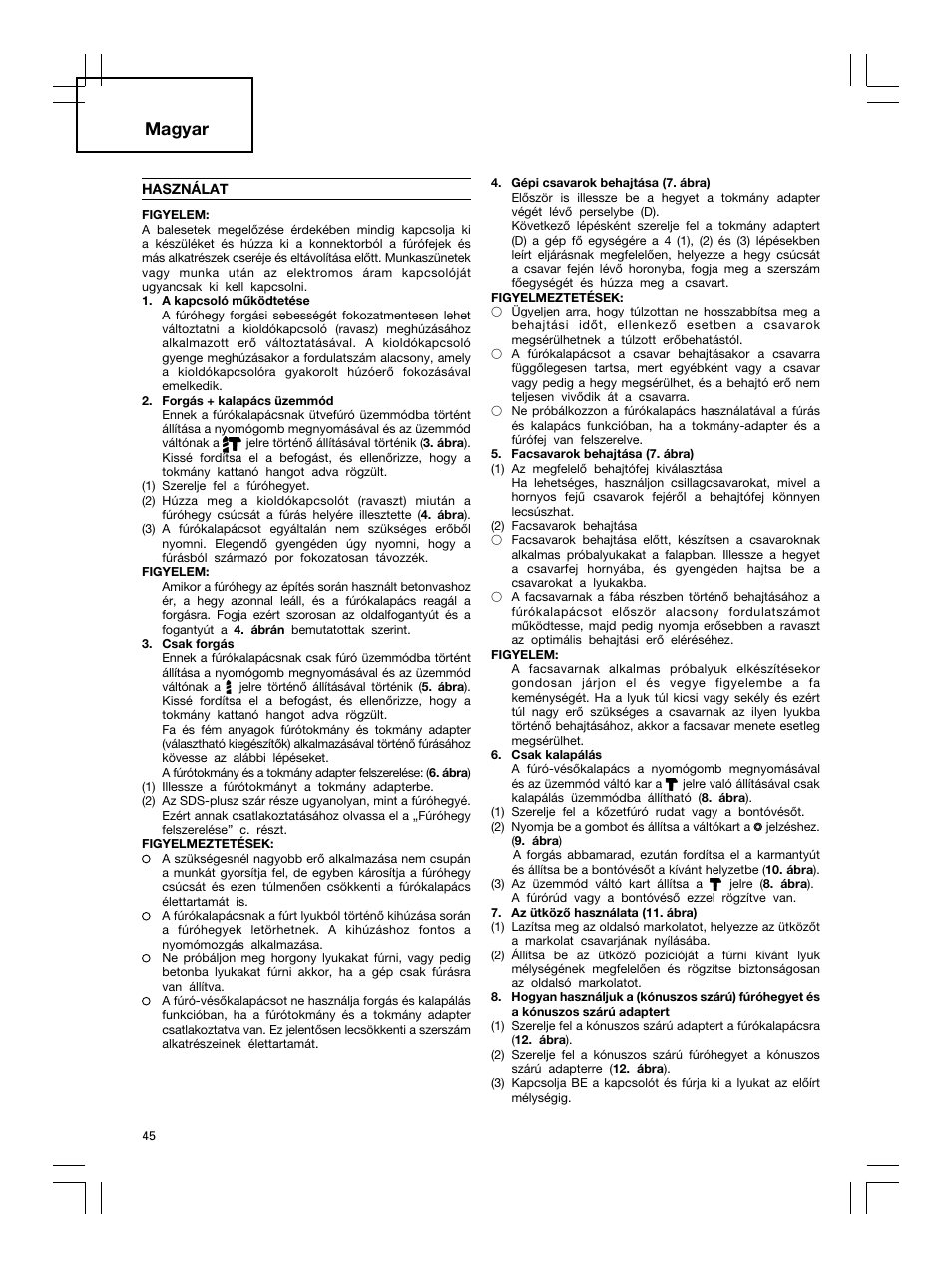 Magyar | Hitachi DH 30PC2 User Manual | Page 46 / 82