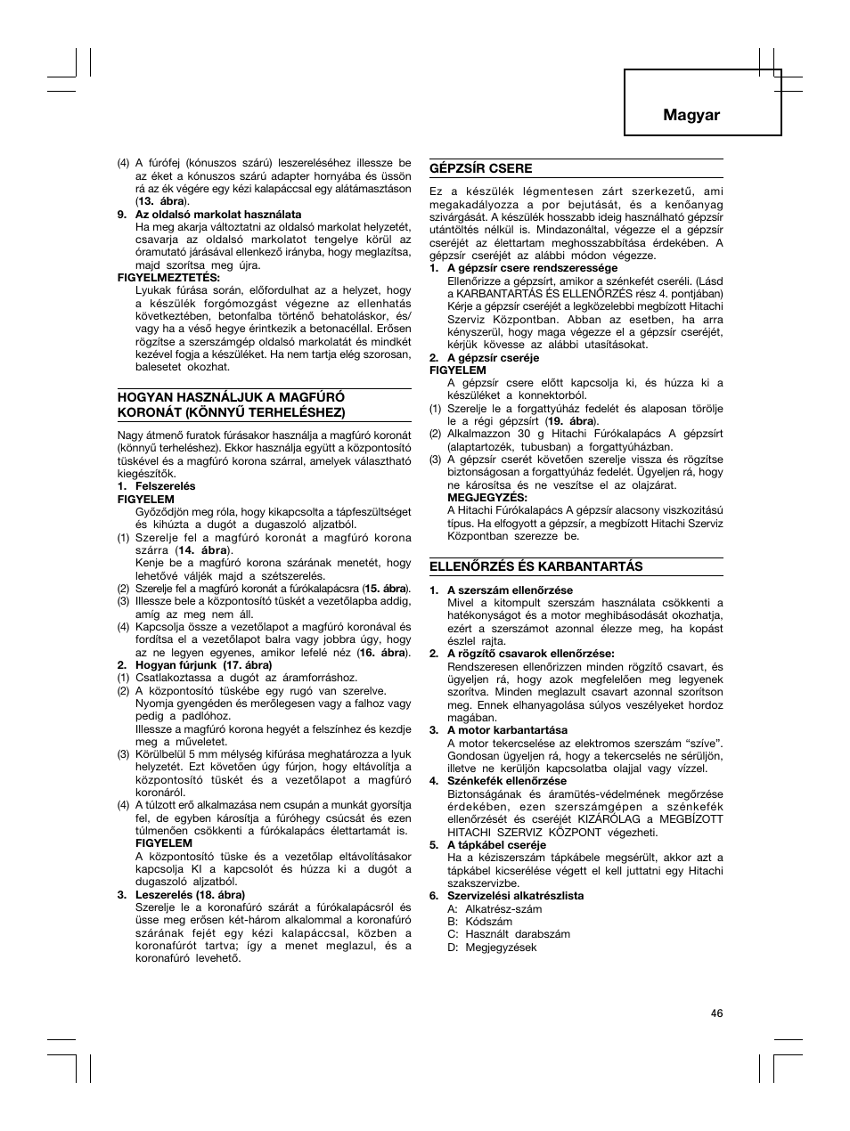Magyar | Hitachi DH 30PC2 User Manual | Page 47 / 82