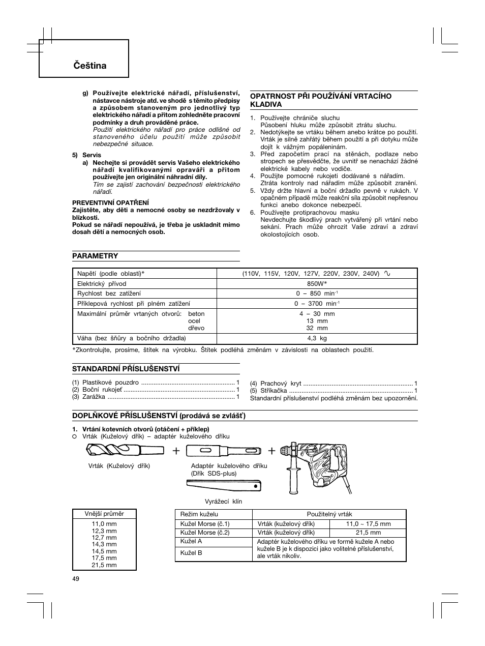 Čeština | Hitachi DH 30PC2 User Manual | Page 50 / 82