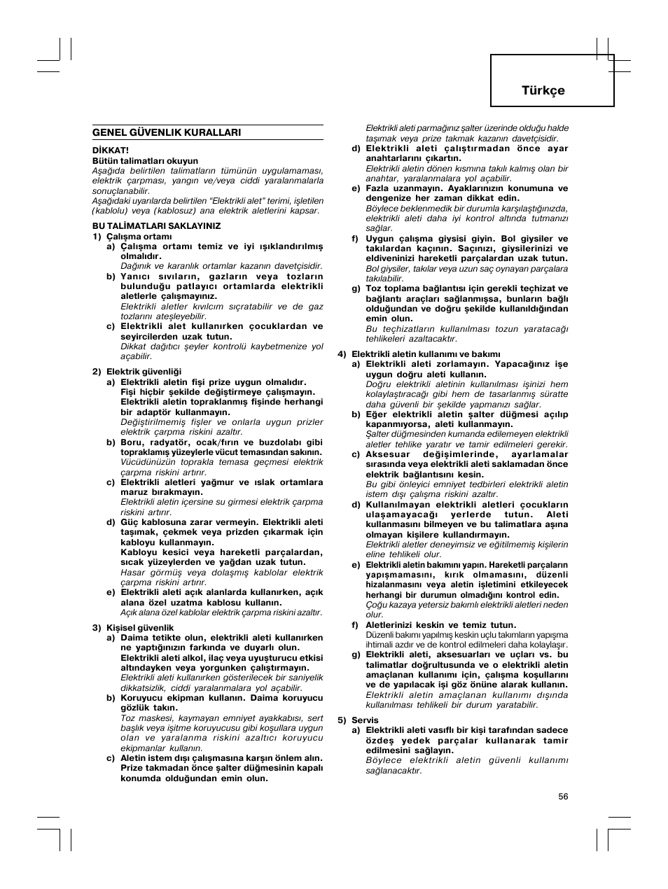 Türkçe | Hitachi DH 30PC2 User Manual | Page 57 / 82