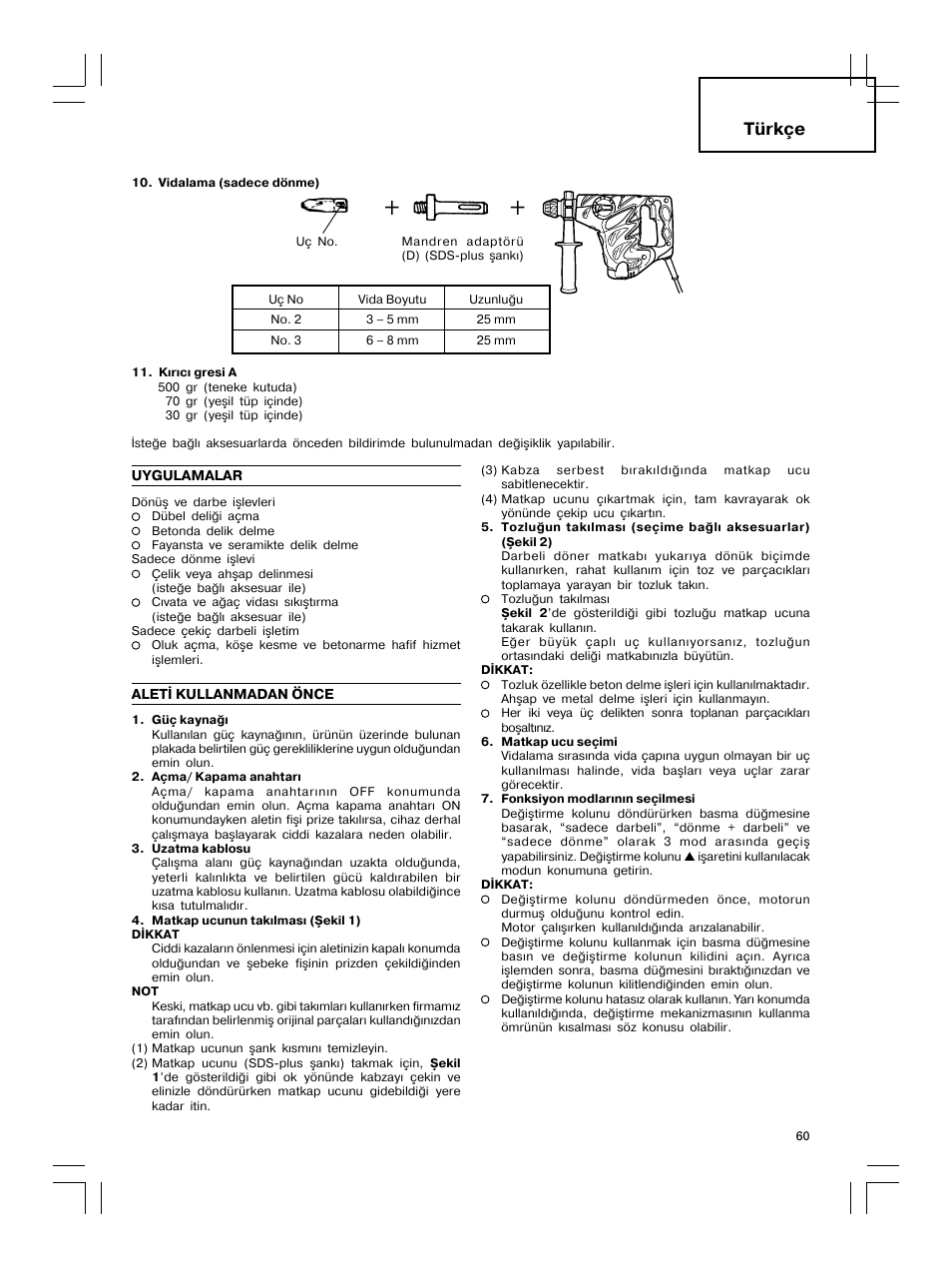 Türkçe | Hitachi DH 30PC2 User Manual | Page 61 / 82