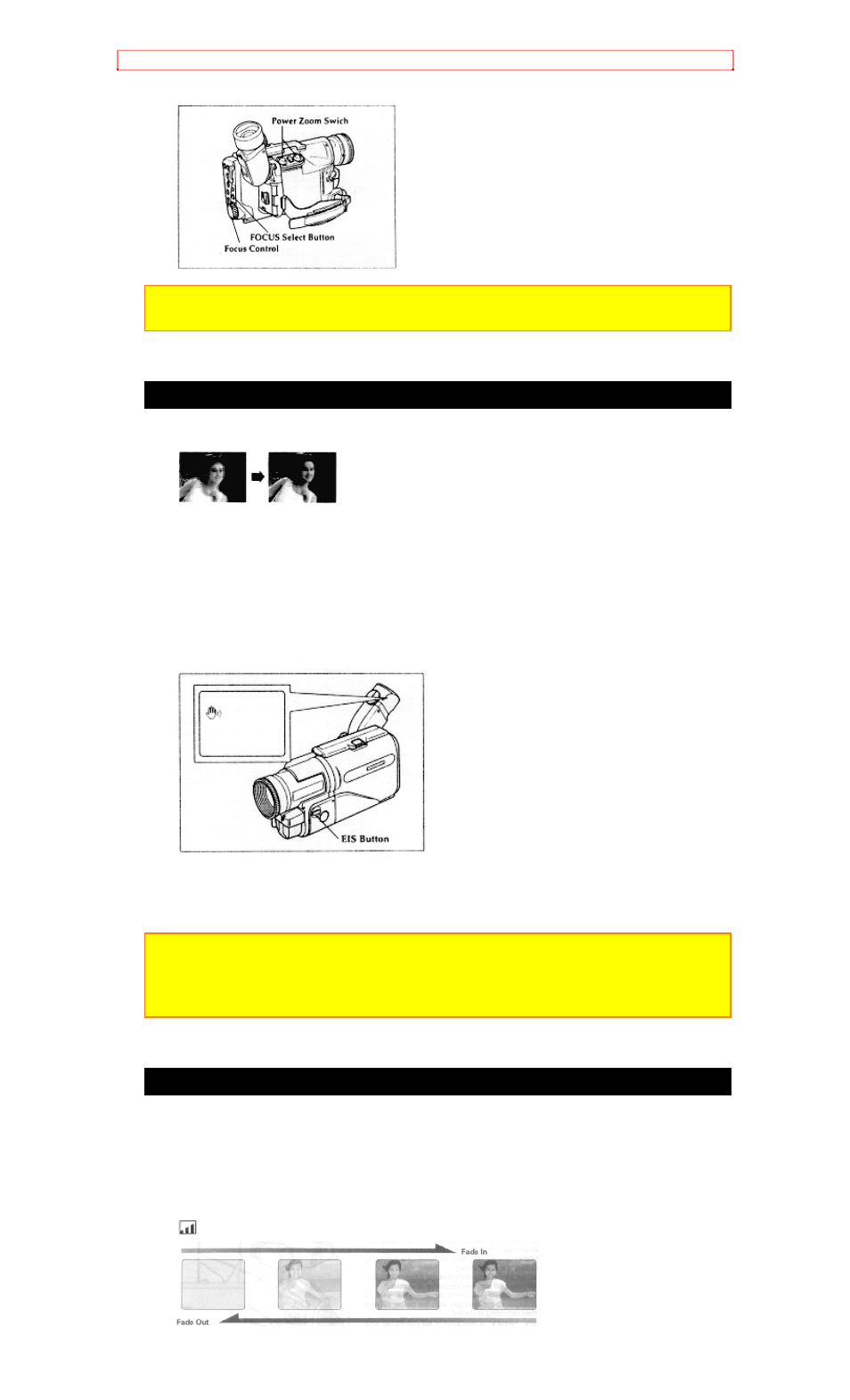 Using the electronic image stabilizer using fade | Hitachi VM-H71A User Manual | Page 44 / 69