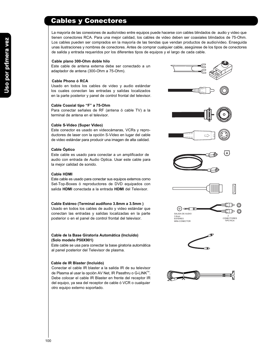 Cables y conectores | Hitachi P50X901 User Manual | Page 100 / 192