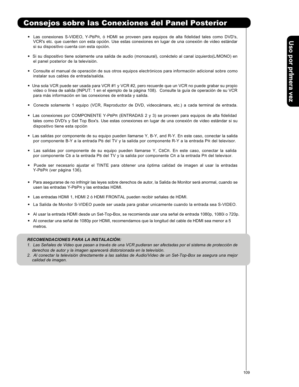 Consejos sobre las conexiones del panel posterior | Hitachi P50X901 User Manual | Page 109 / 192