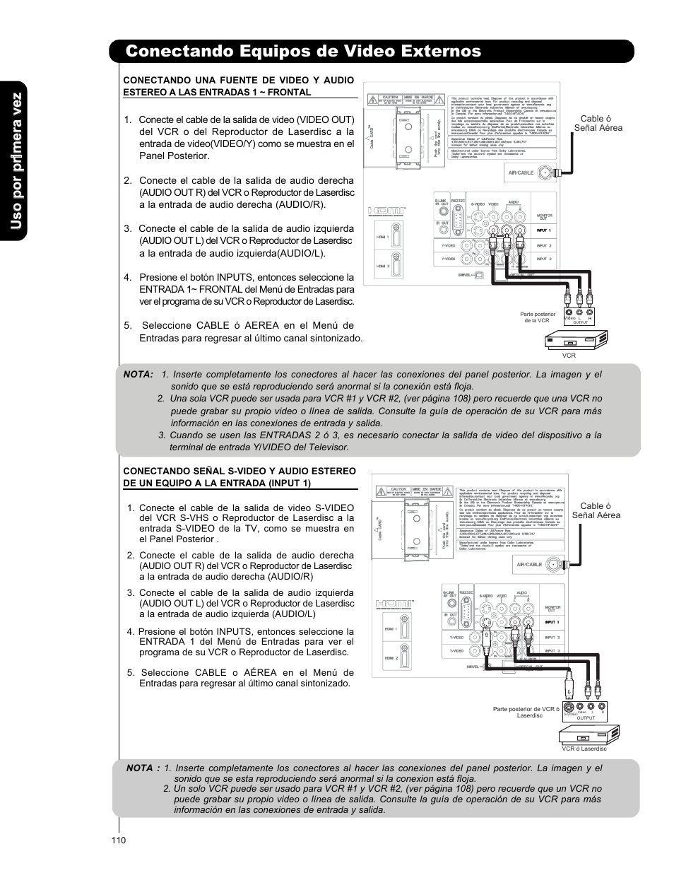 Conectando equipos de video externos | Hitachi P50X901 User Manual | Page 110 / 192