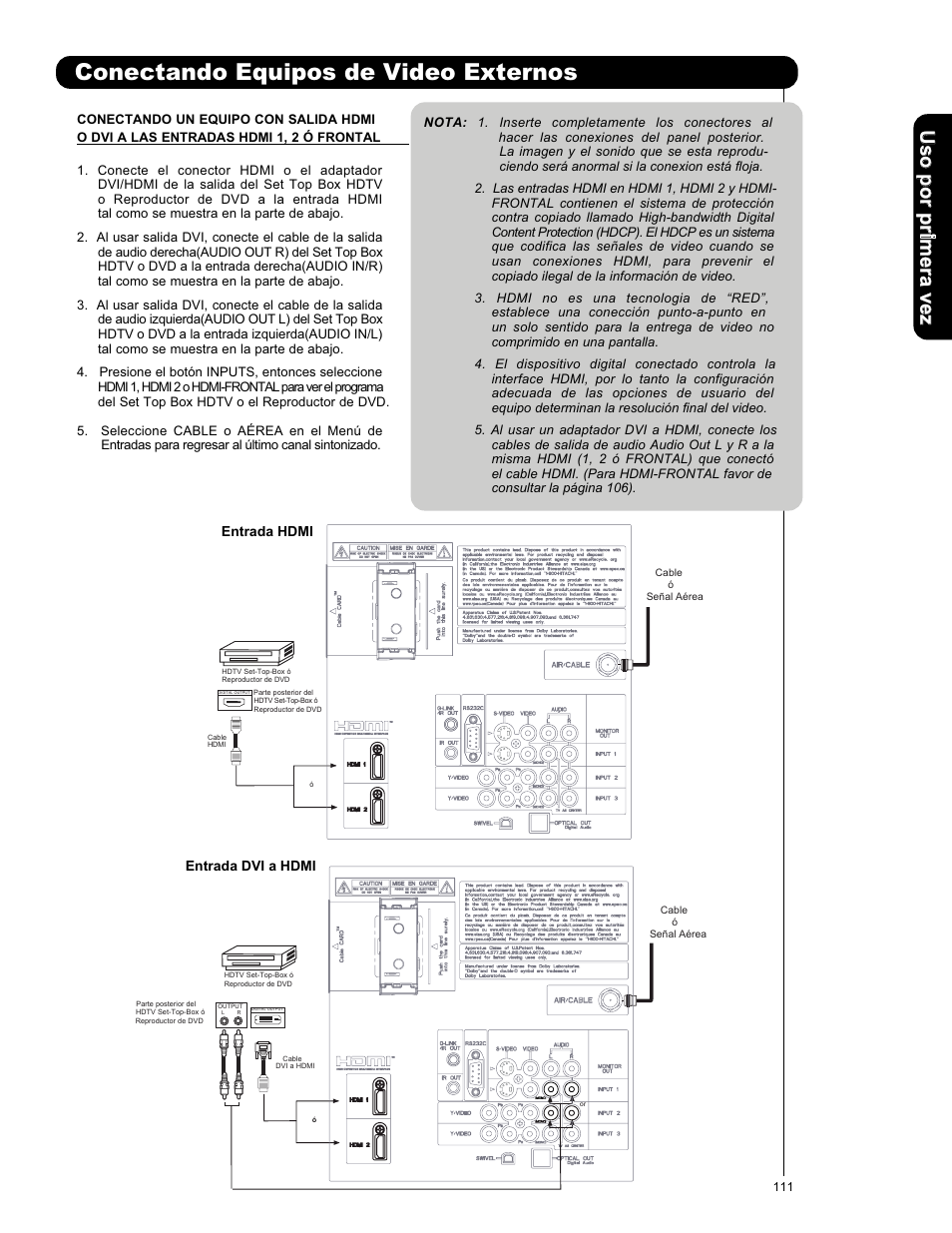 Conectando equipos de video externos | Hitachi P50X901 User Manual | Page 111 / 192