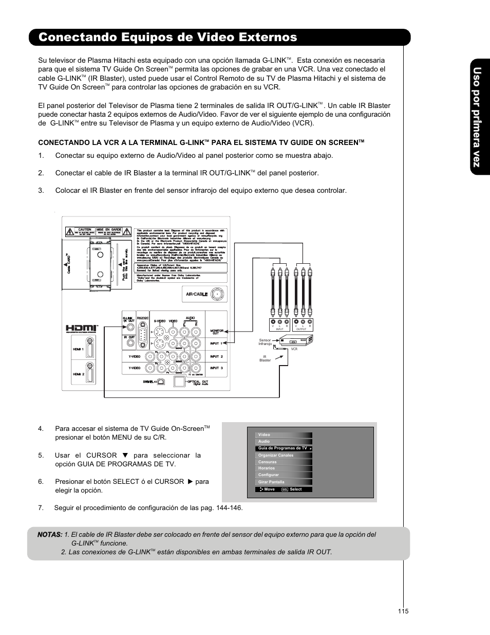 Conectando equipos de video externos | Hitachi P50X901 User Manual | Page 115 / 192