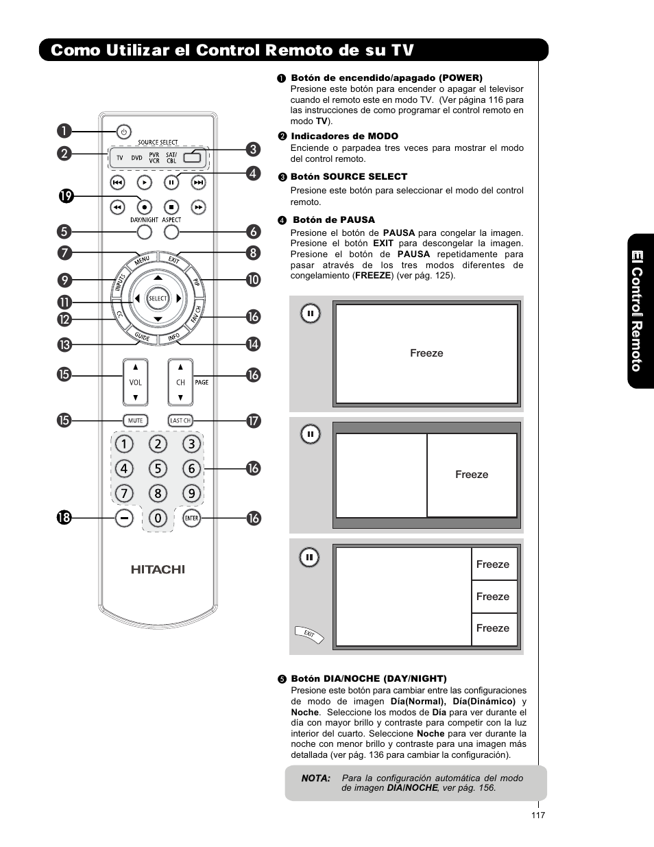 Como utilizar el control remoto de su tv, º ¾ µ ƹ ƽ | Hitachi P50X901 User Manual | Page 117 / 192