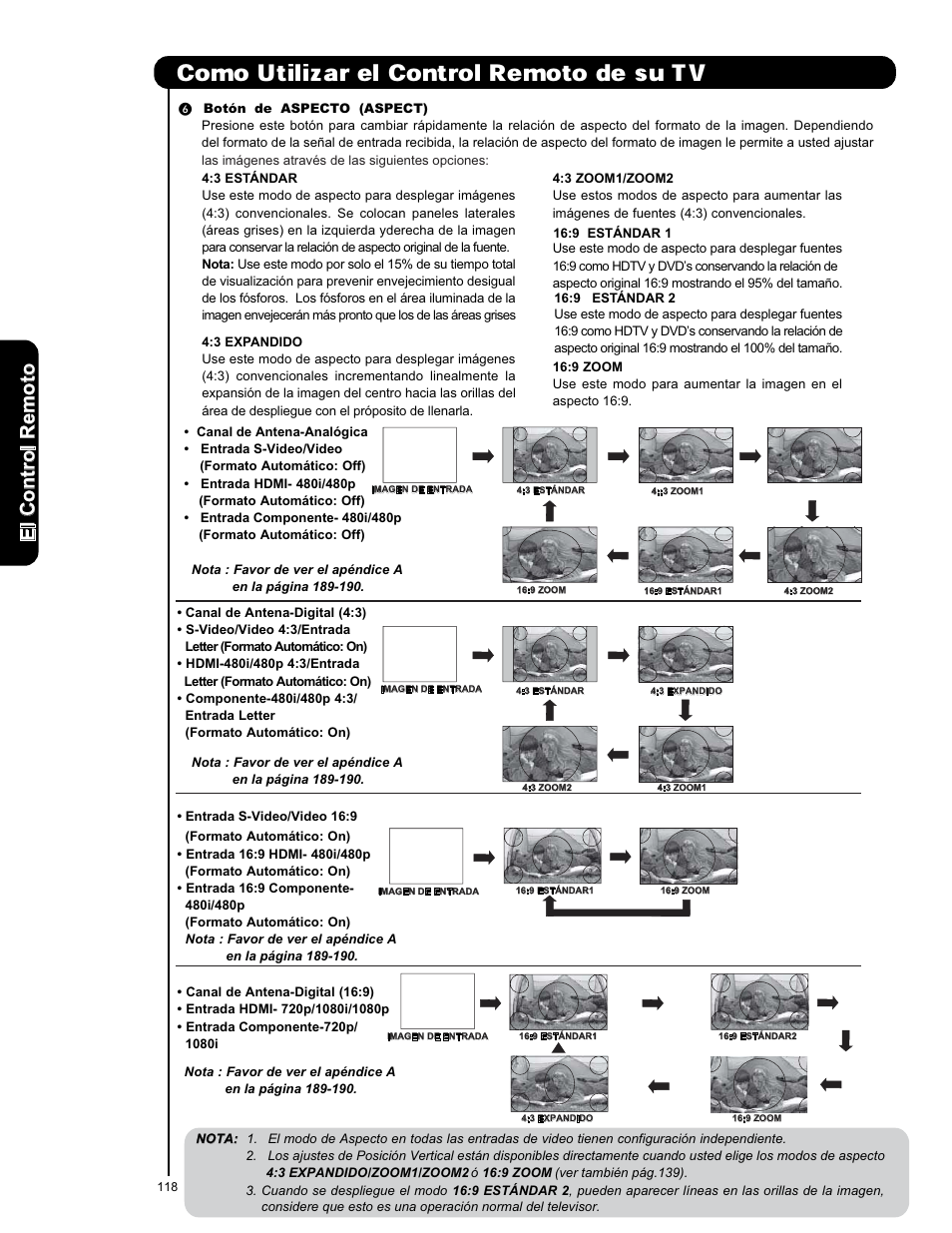 Como utilizar el control remoto de su tv, Elc o n tr o lr em o to | Hitachi P50X901 User Manual | Page 118 / 192