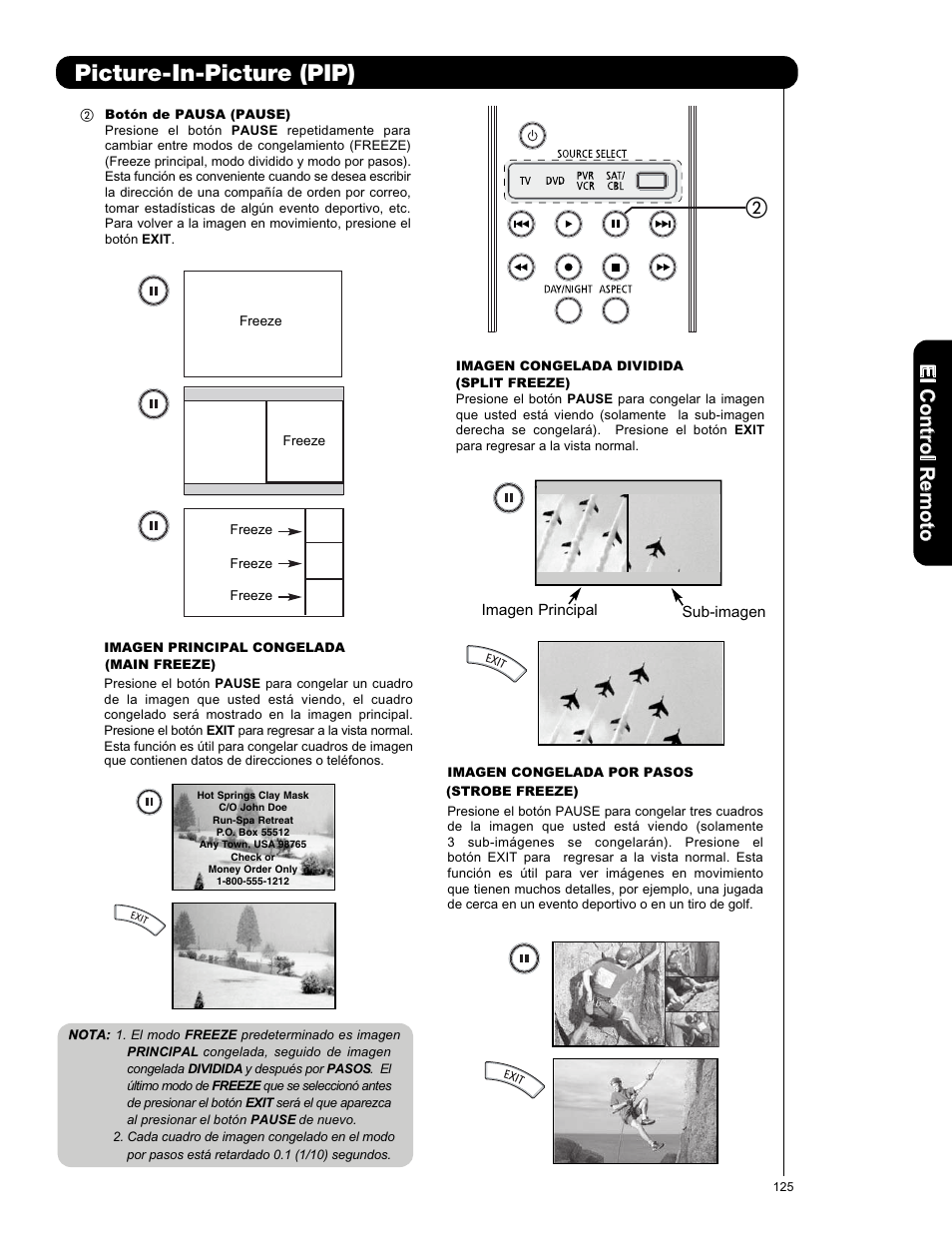 Picture- in-picture (pip), Elc o n tro lr em o to | Hitachi P50X901 User Manual | Page 125 / 192