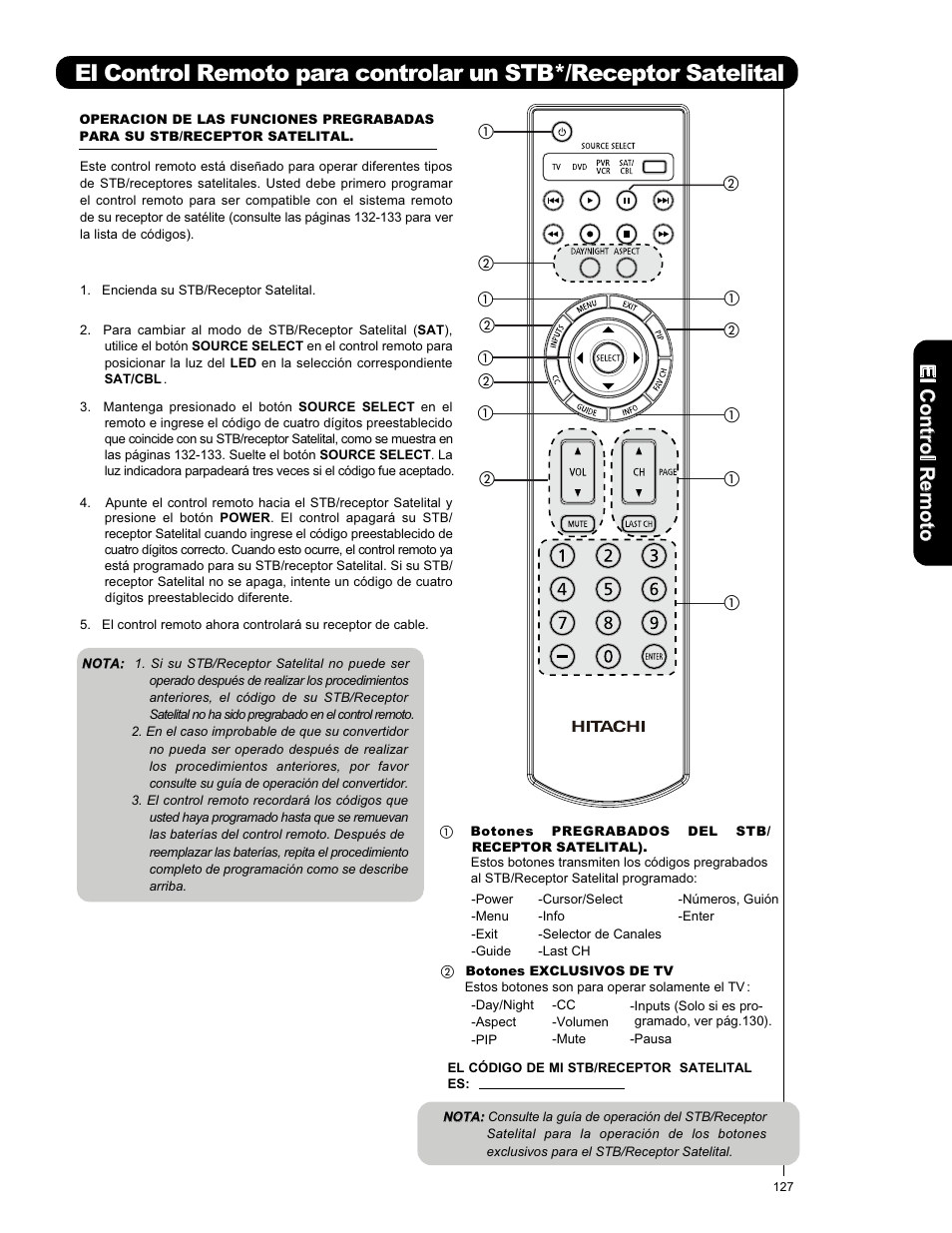 Elc o n tro lr em o to | Hitachi P50X901 User Manual | Page 127 / 192