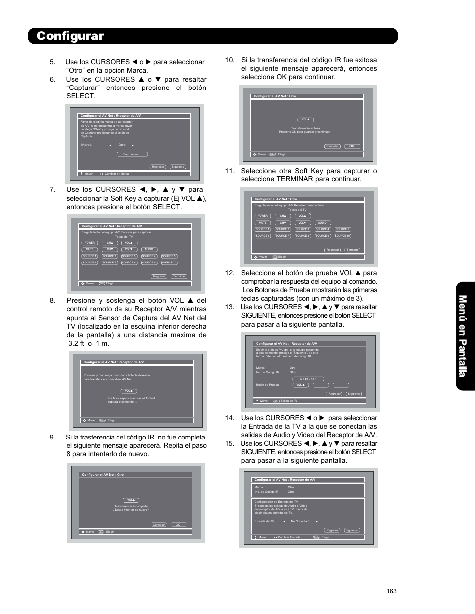 Configurar, Men ú en p an ta lla | Hitachi P50X901 User Manual | Page 163 / 192