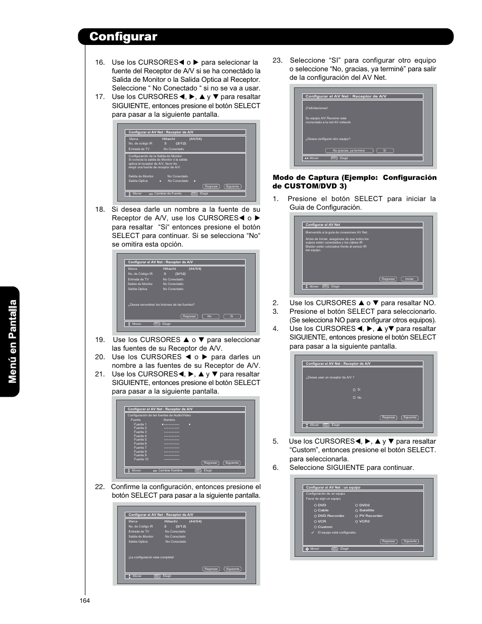 Configurar, Men ú en p an ta lla | Hitachi P50X901 User Manual | Page 164 / 192