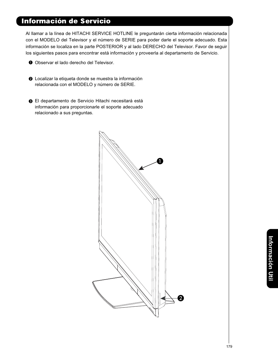 Informaci, N de servicio | Hitachi P50X901 User Manual | Page 179 / 192