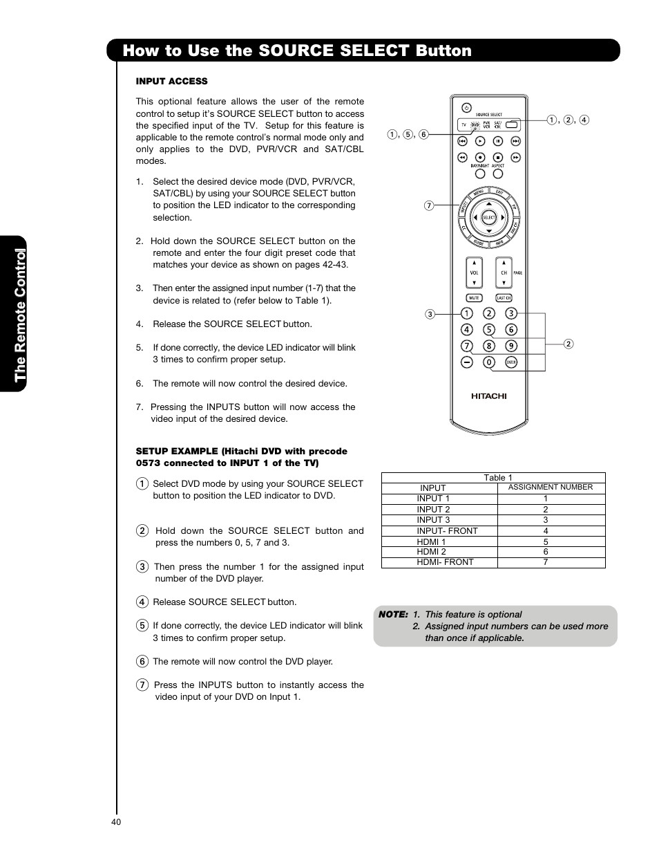 How to use the source select button | Hitachi P50X901 User Manual | Page 40 / 192