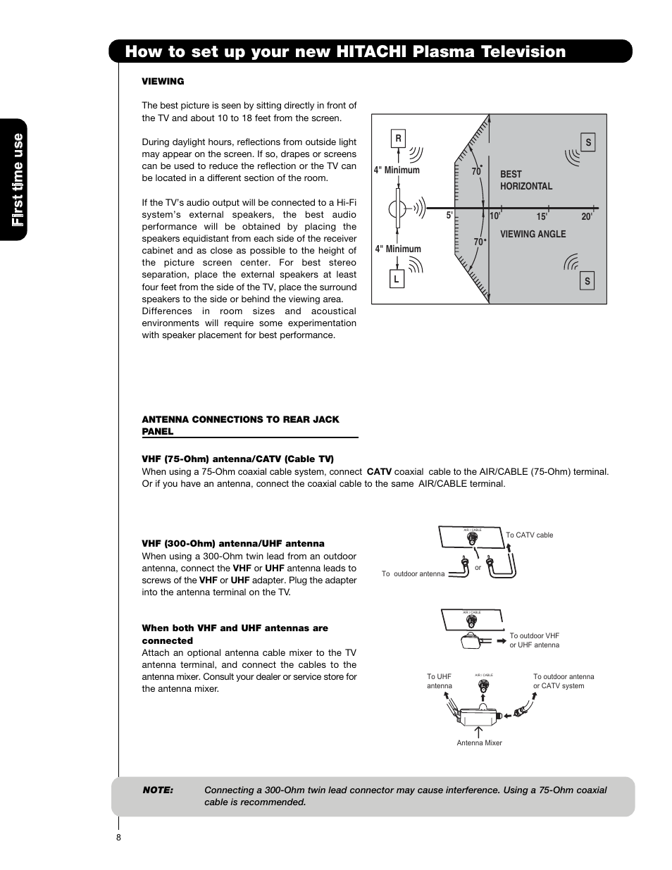 How to set up your new hitachi plasma television | Hitachi P50X901 User Manual | Page 8 / 192