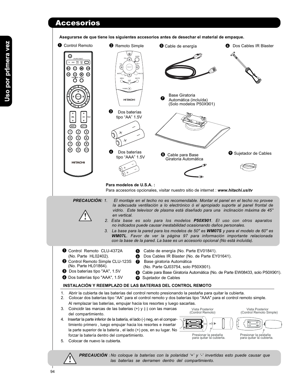 Accesorios | Hitachi P50X901 User Manual | Page 94 / 192